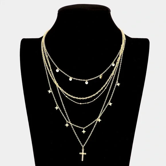 BEAUTIFUL MULTI LAYERED NORTH STAR CROSS PENDANT NECKLACE - Picture 1 of 2